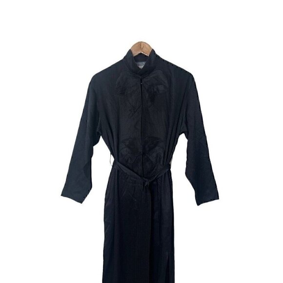 Vintage Fernando Sanchez Asian Black Silk Robe S - Picture 2 of 7